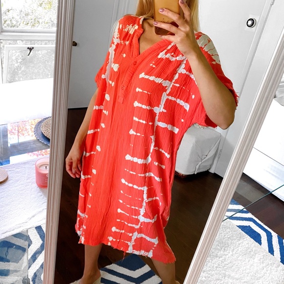 🦀 YFB BOHO CORAL TIE DYE WOVEN BEACH COVERUP! - Picture 2 of 13